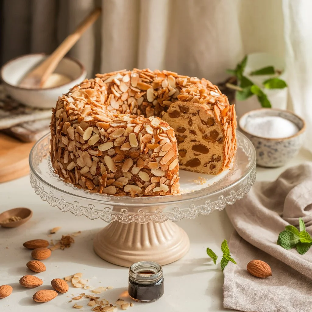 A beautifully baked almond nut cake