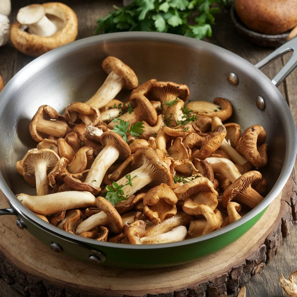 A photo of a chanterelle mushroom recipe.